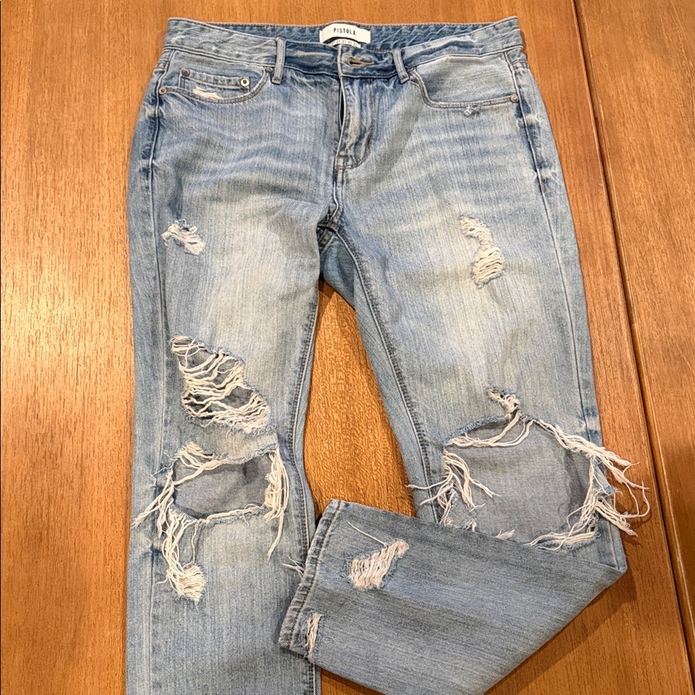 PISTOLA Distressed Light Blue Jeans